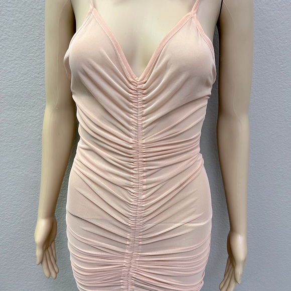 Light pink mesh spaghetti strap mini dress - Picture 2 of 5